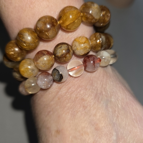 8mm Golden Healer Fire Quartz Mix Bracelet - Picture 10 of 11